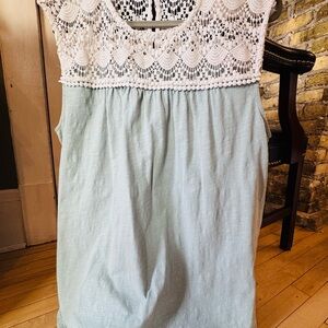 Suzanne Betro Lace Yoke Sleeveless Blouse - Mint Green